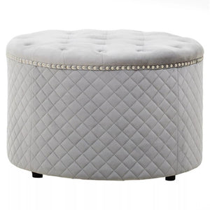 Zamora Round Grey Velvet Ottoman