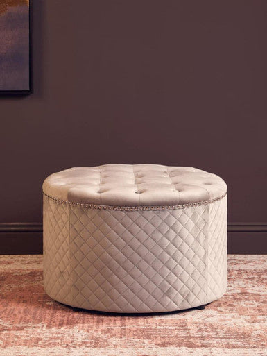 Zamora Round Grey Velvet Ottoman