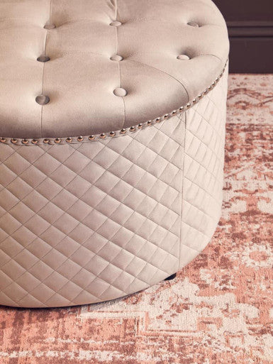 Zamora Round Grey Velvet Ottoman