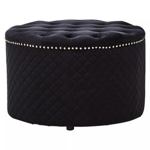 Zamora Round Black Velvet Ottoman