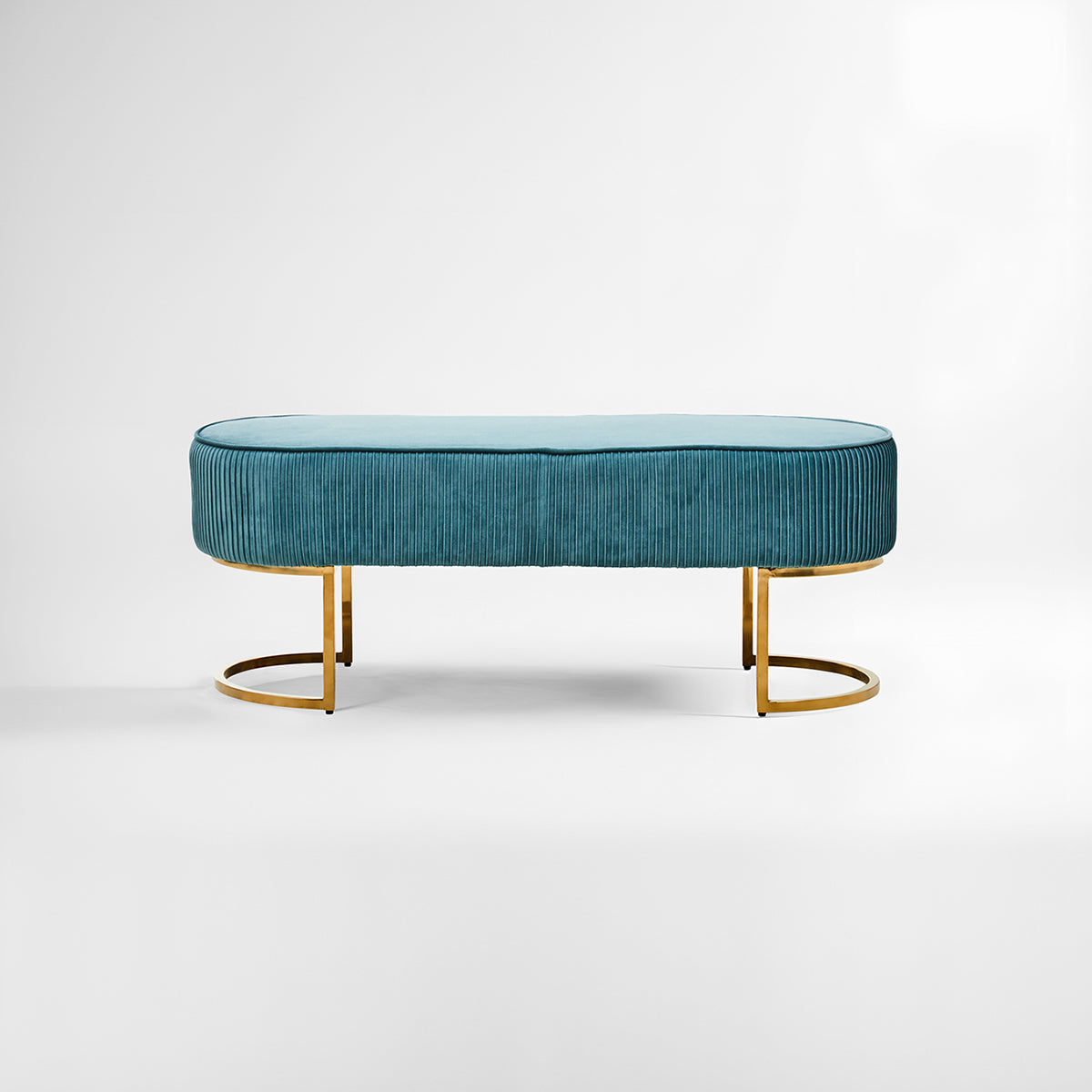 Zamora Green Velvet Ottoman Bench With Gold Finish Legs