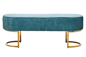Zamora Green Velvet Ottoman Bench With Gold Finish Legs