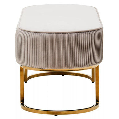 Zamora Mink Velvet Ottoman Bench With Gold Finish Legs.
