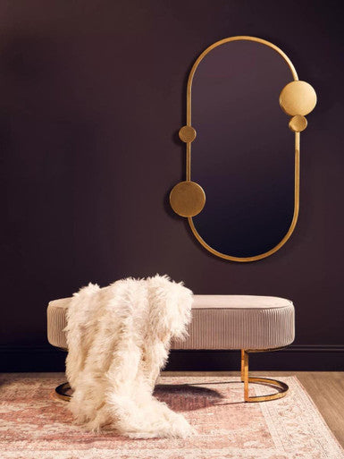 Zamora Mink Velvet Ottoman Bench With Gold Finish Legs.