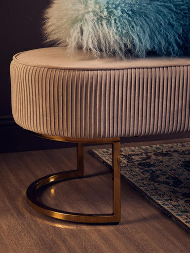 Zamora Mink Velvet Ottoman Bench With Gold Finish Legs.