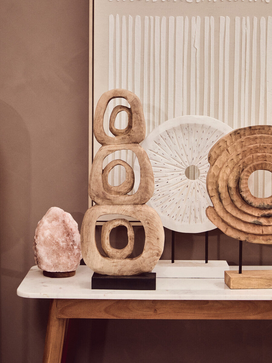 Myan Acacia Wood and White Marble Console Table