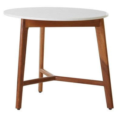 Myan White Marble Round Side Table.