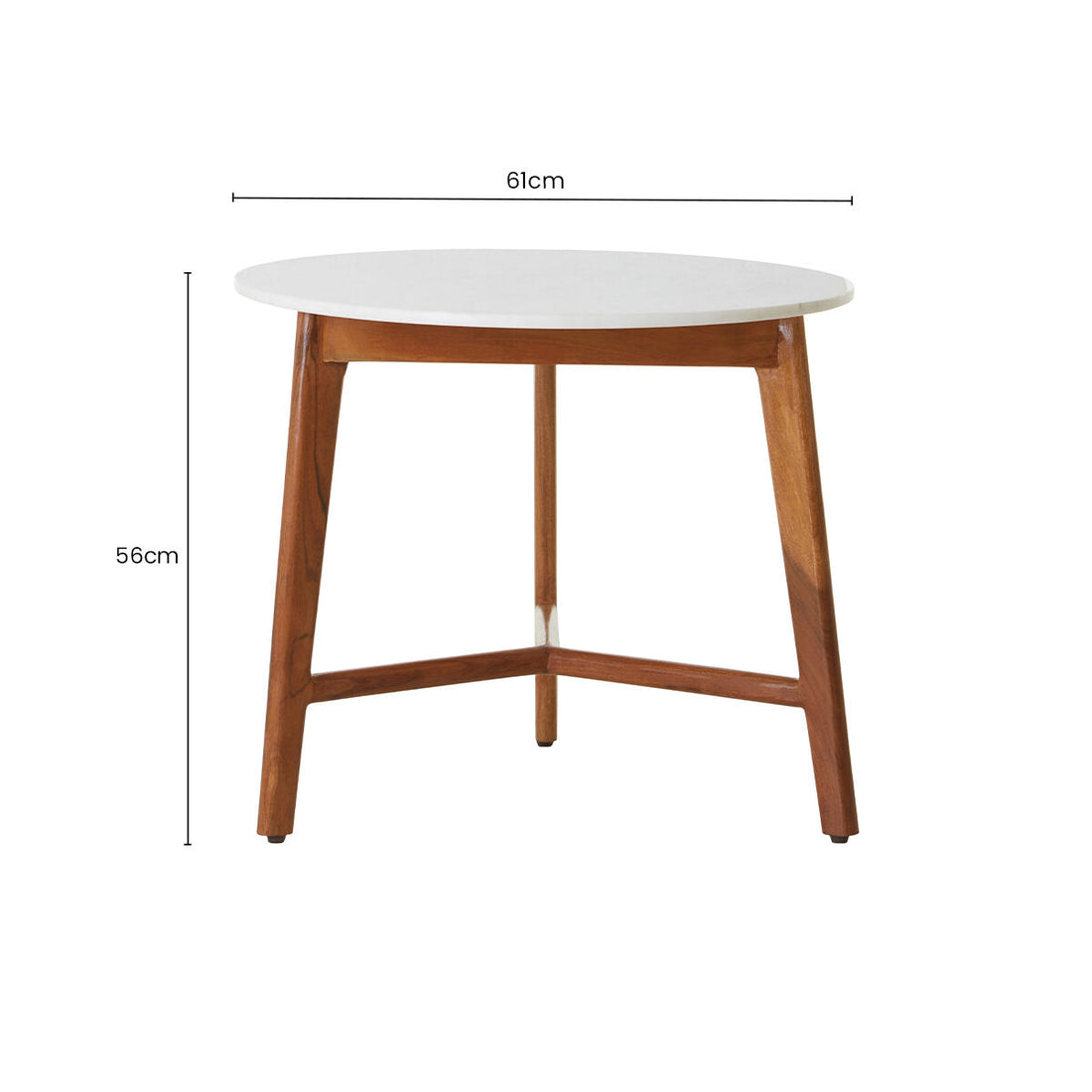 White Marble Top Round Side Table with Sustainable Acacia Wood Base, Myan