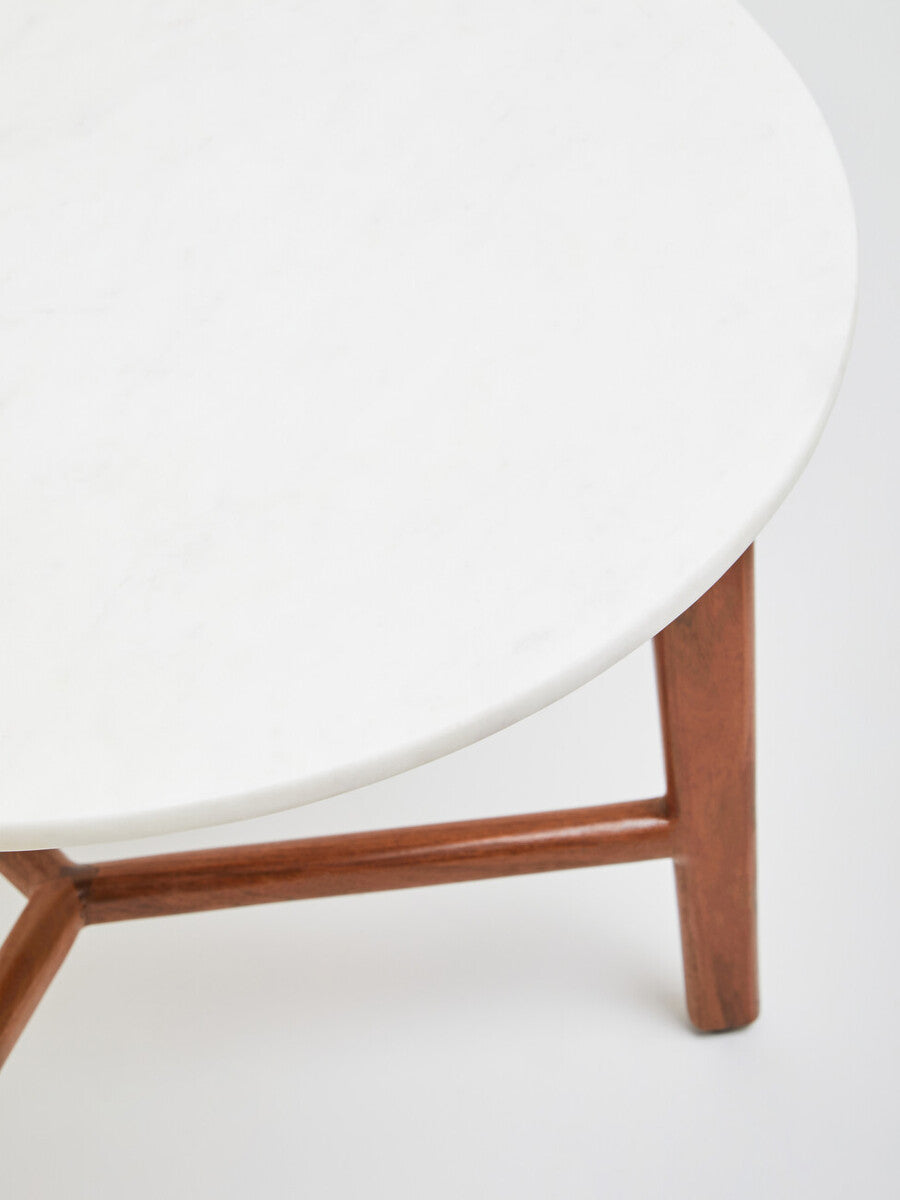 Myan White Marble Round Side Table