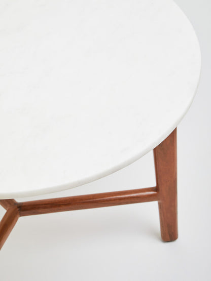 Myan White Marble Round Side Table
