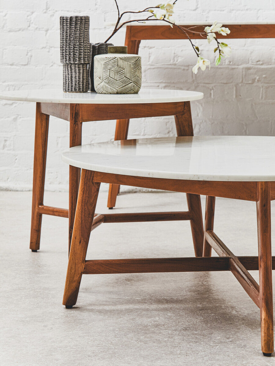 Myan White Marble Round Side Table