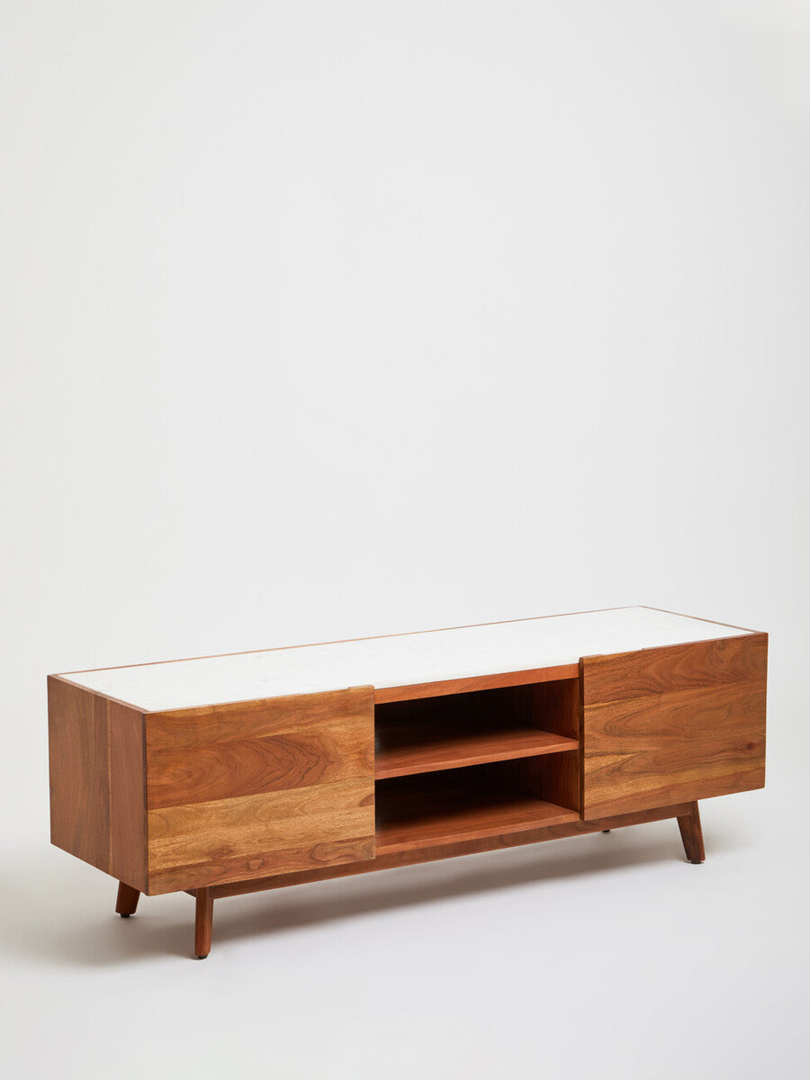 Myan Acacia Wood and White Marble Media Unit - Image 11