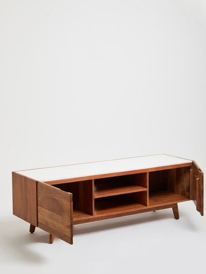 Myan 2 Door White Marble Media Unit