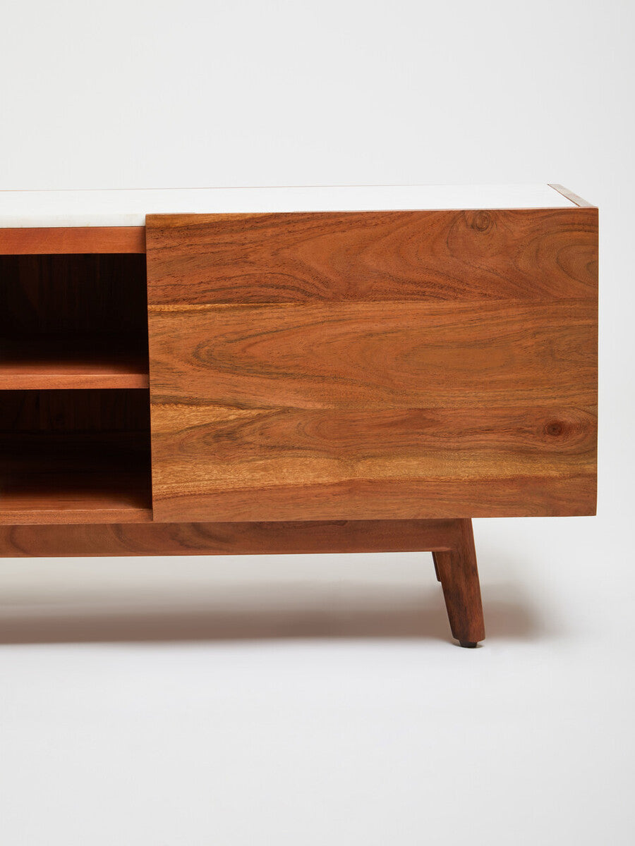 Myan Acacia Wood and White Marble Media Unit - Image 14