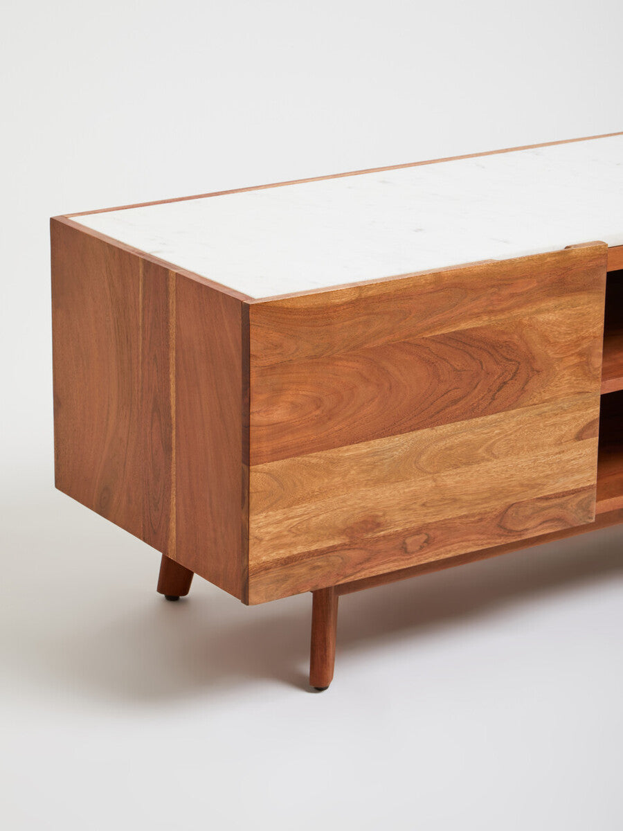 Myan Acacia Wood and White Marble Media Unit - Image 15