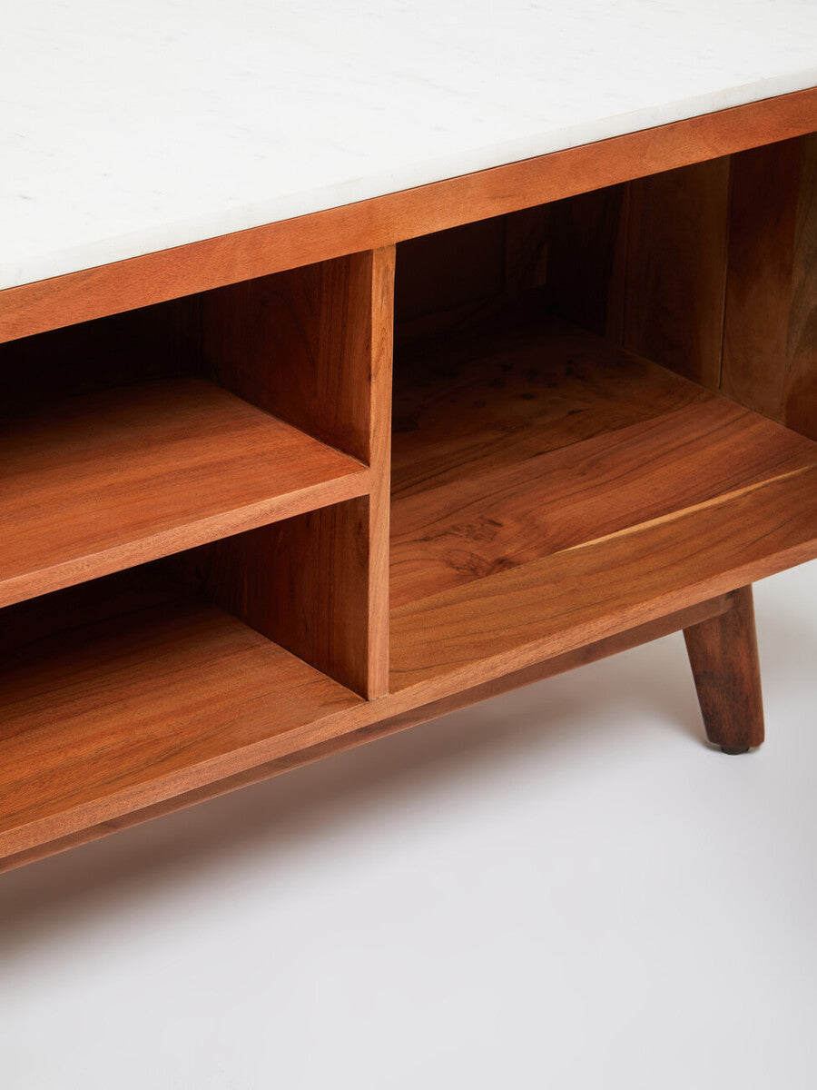 Myan Acacia Wood and White Marble Media Unit - Image 16