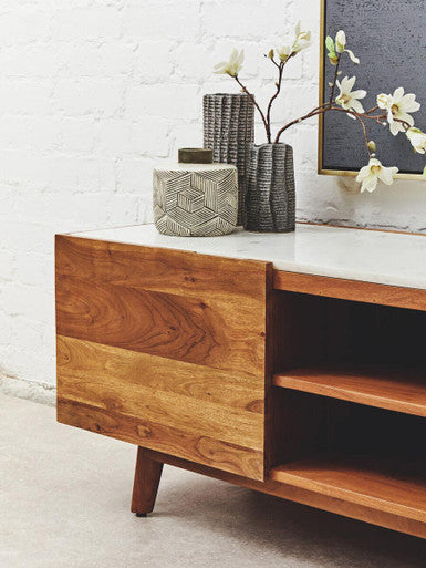 Myan Acacia Wood and White Marble Media Unit - Image 8