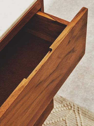 Myan 3 Drawer Acacia Wood White Marble Sideboard - Image 9