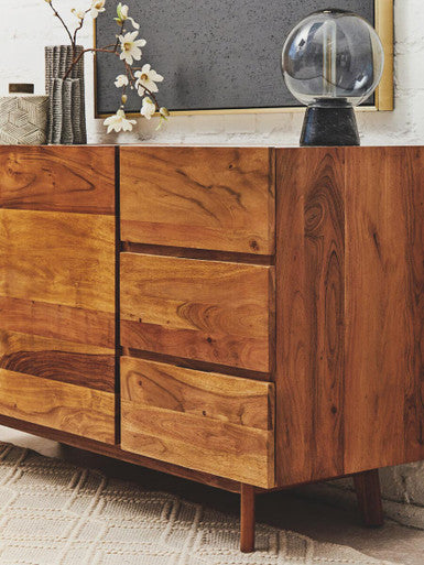 Myan 3 Drawer Acacia Wood White Marble Sideboard - Image 7