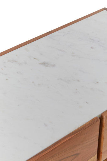 Myan 3 Drawer White Marble Sideboard