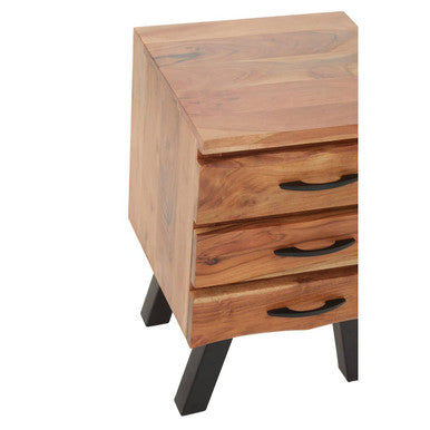 Nashik Three Drawer Acacia Wood Side Table