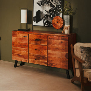 Nashik Natural Acacia Wood 2 Door and 3 Drawer Sideboard