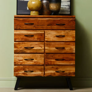 Nashik Natural Acacia Wood 9 Drawer Chest