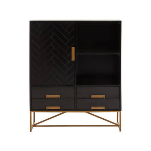 Kochi Black Mango Wood 1 Door and 4 Drawer Cabinet