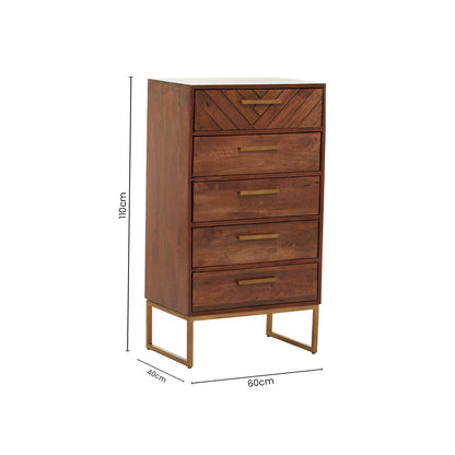 Gaya Mango Wood Chest of 5 Drawers