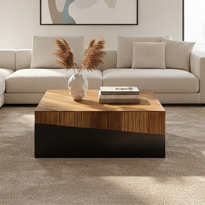 Gabor Black and Natural Bamboo Large Square Coffee Table