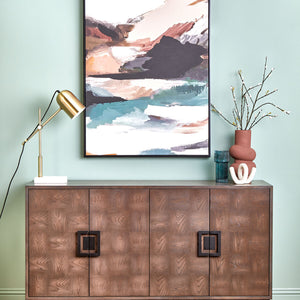 Dimaro Antique Grey Elm Wood Veneer 4 Door Sideboard