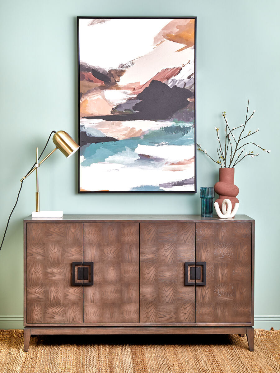 Dimaro Antique Grey Elm Wood Veneer 4 Door Sideboard