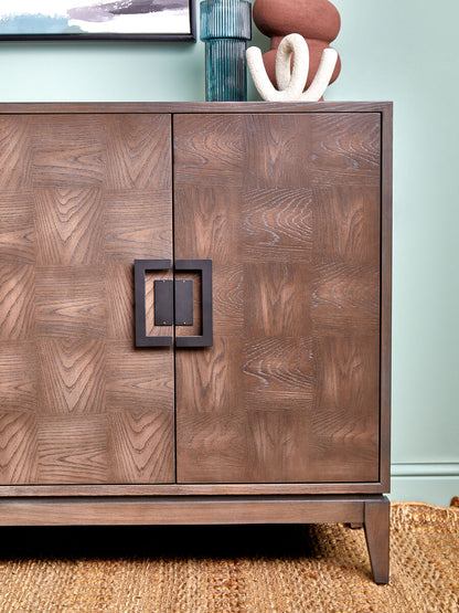 Dimaro Antique Grey Elm Wood Veneer 4 Door Sideboard