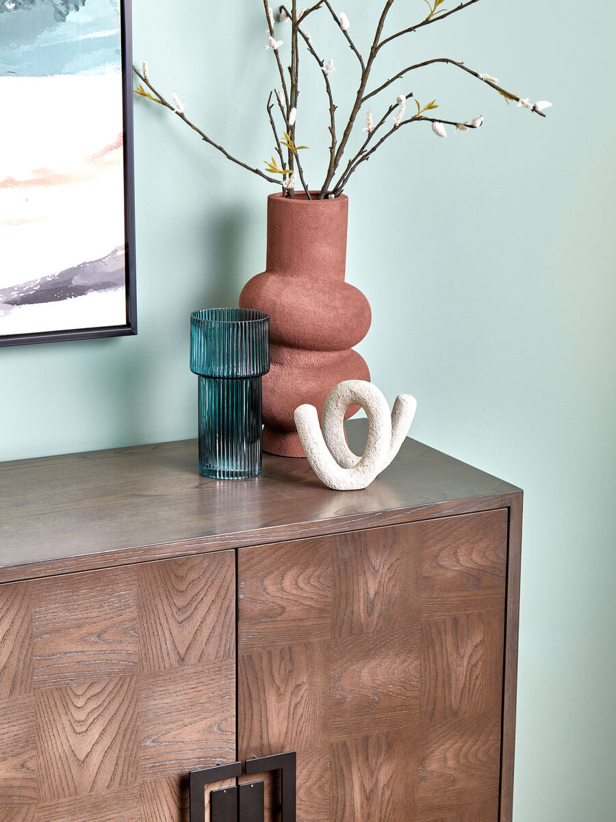 Dimaro Antique Grey Elm Wood Veneer 4 Door Sideboard