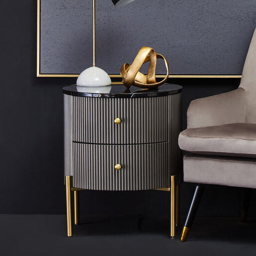 Dervio Grey Two Drawer Chest with Black Marble Top - Image 1