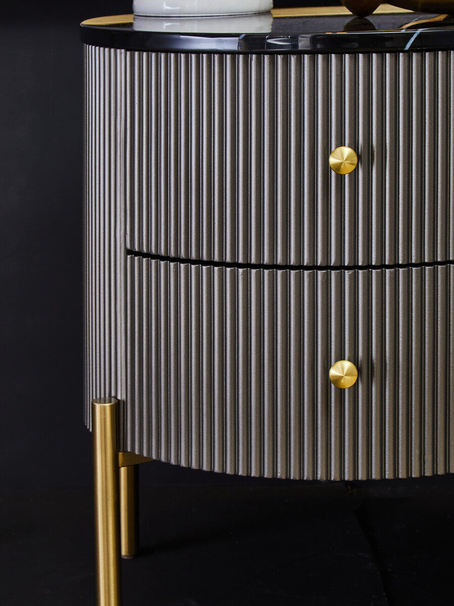 Dervio Grey Two Drawer Chest with Black Marble Top - Image 12