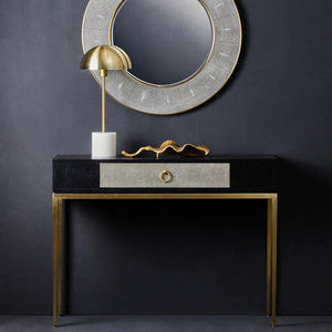 Black Top and Grey Shagreen Effect 1-Drawer Console Table with Gold Metal Legs, Deruta