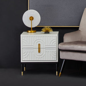 Danta Off White Wood Effect 2 Drawer Side Table