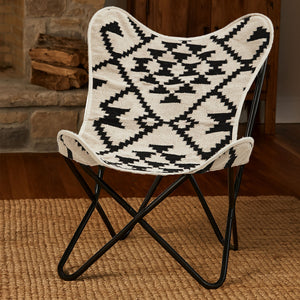 Cefena Black and White Kilim Design Butterfly Chair