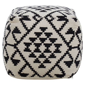 Cefena Black and White Fabric Square Pouffe