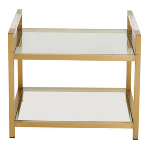 Vogue Clear Glass and Gold Finish 2 Tier Side Table