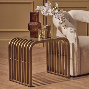 Vogue Clear Glass Side Table with Matt Gold Finish Base