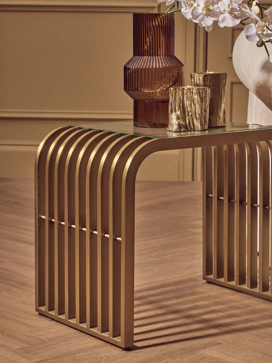 Vogue Matte Gold Slatted End Table