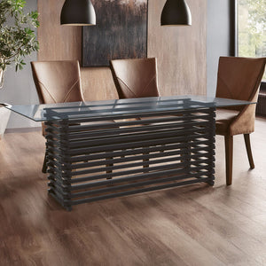 Vogue Clear Glass Dining Table with Slatted Matt Black Base