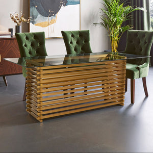 Vogue Clear Glass and Matt Gold Finish Rectangular Dining Table