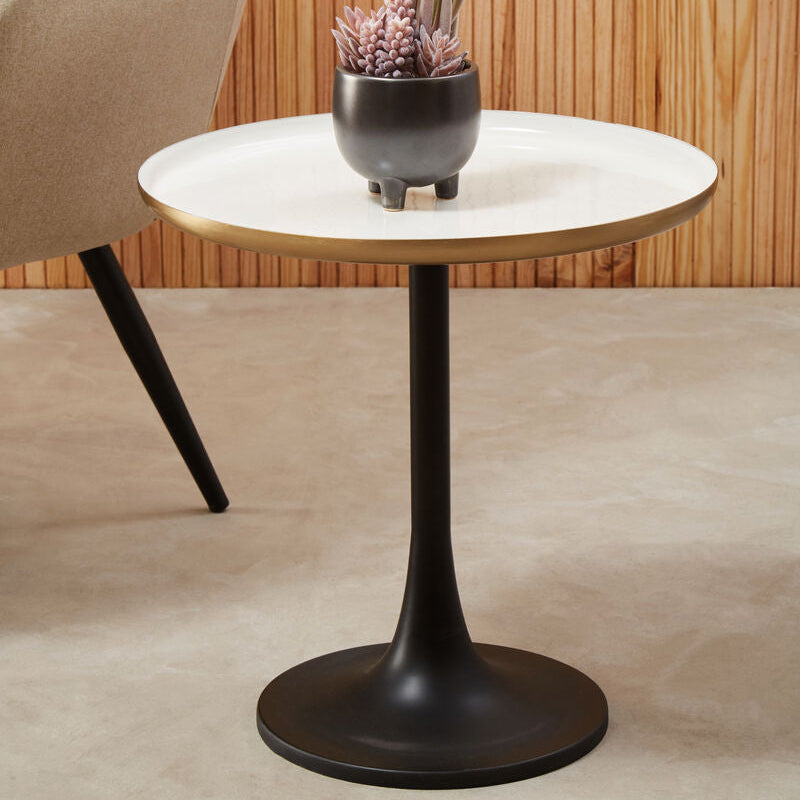 Corra White Marble Side Table With Column Base - Image 1
