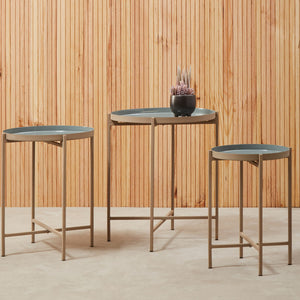 Corra Grey and Gold Finish Set of 3 Round Tray Side Tables