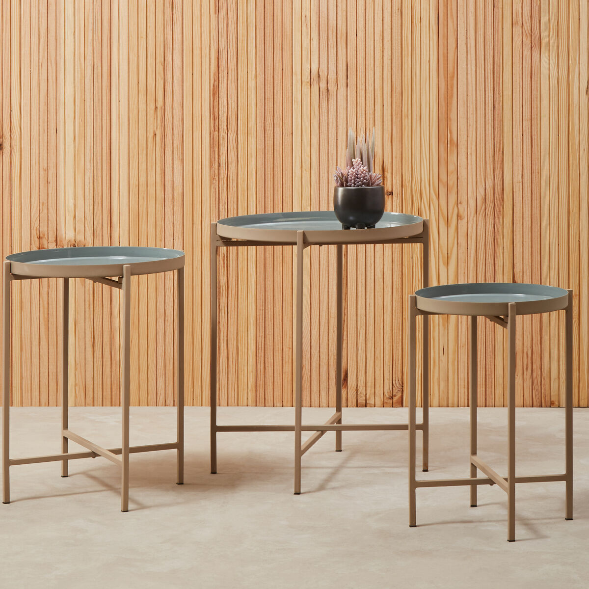 Corra Grey Enamel Top Set Of Three Side Tables