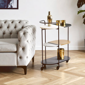 Corra Black and White Marble 3 Tier Drinks Trolley with Gold Frame