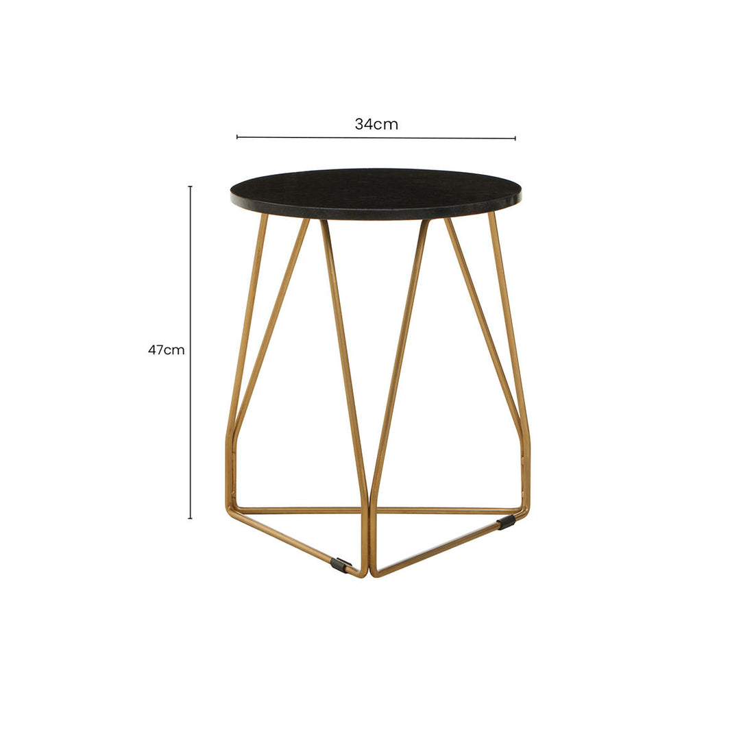 Black Marble Top Side Table with Gold Finish Geometric Sledge Base, Corra